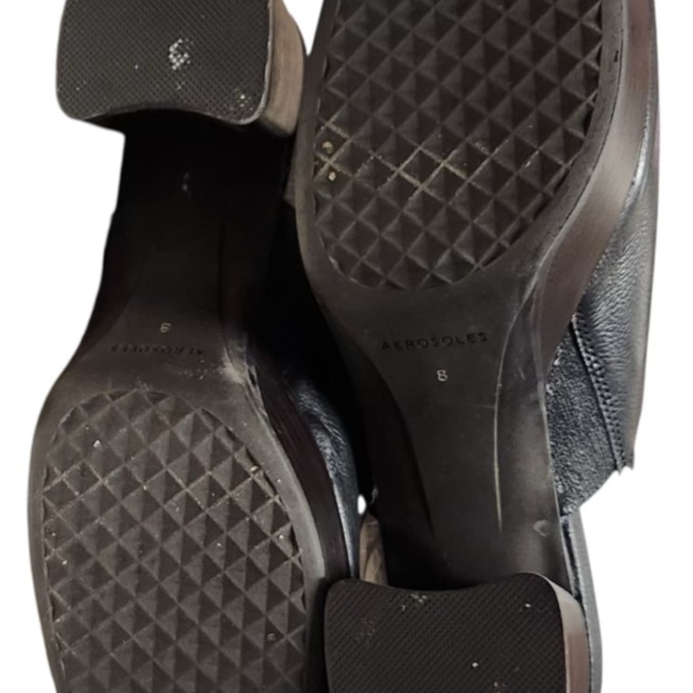 AEROSOLES Black Leather Slingback Platform Mules with Gold Buckle - Picture 8 of 14